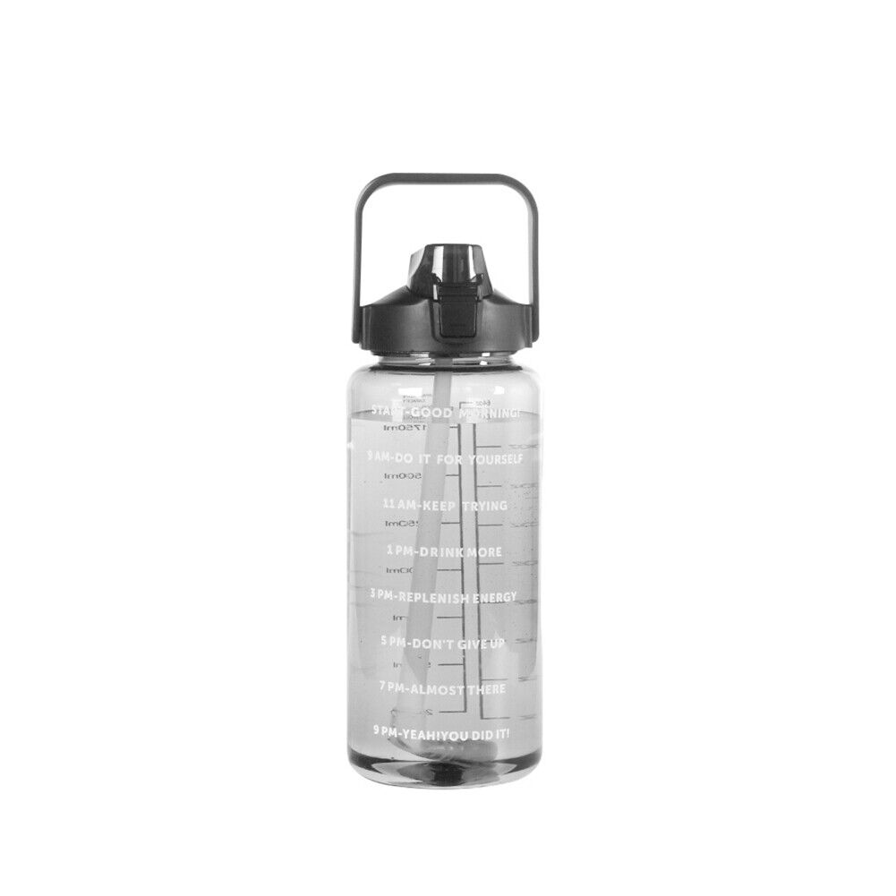 US 1-2 Pc Motivational Half Gallon/64 oz Water Bottle w/ Time Marker with straw