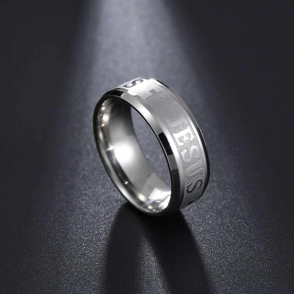 US 1-2 Pack Men Stainless Steel Gold Plated Christian Jesus Cross Ring Band