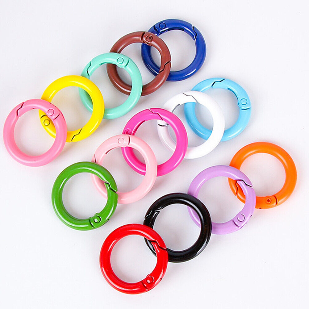 US 12-24Pc Spring O Rings Round Carabiner Snap Clip 28MM Zinc Alloy Round Key