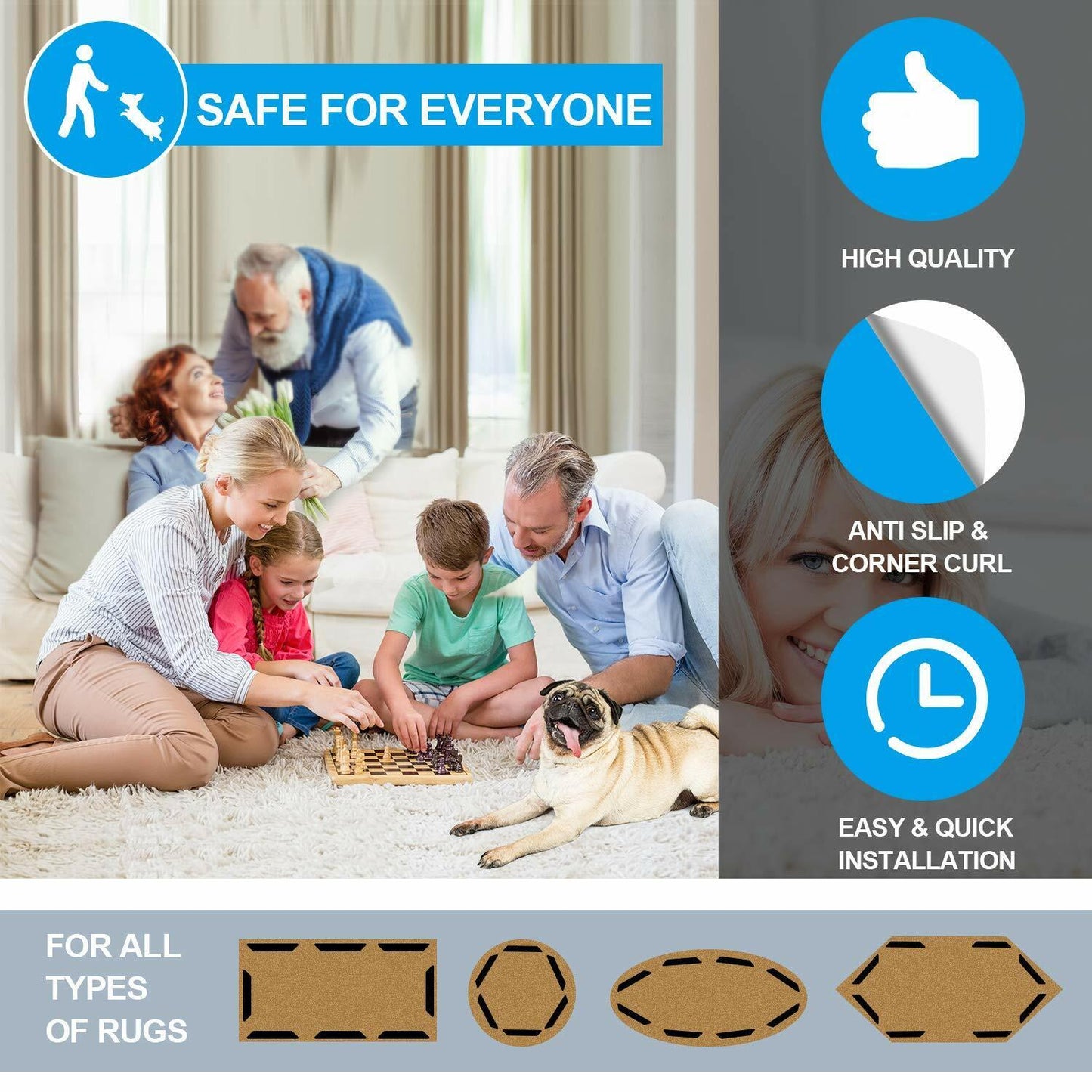 Rug Gripper Anti Slip Carpet Gripper Pads to Keep Rugs in Place Flat Renewable