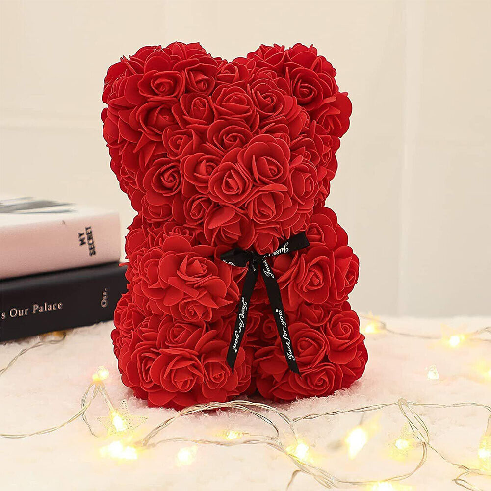 US1-2Pc 9.84Inch Flower Floral Foam Rose Teddy Bear Romantic Valentine'sDay Gift