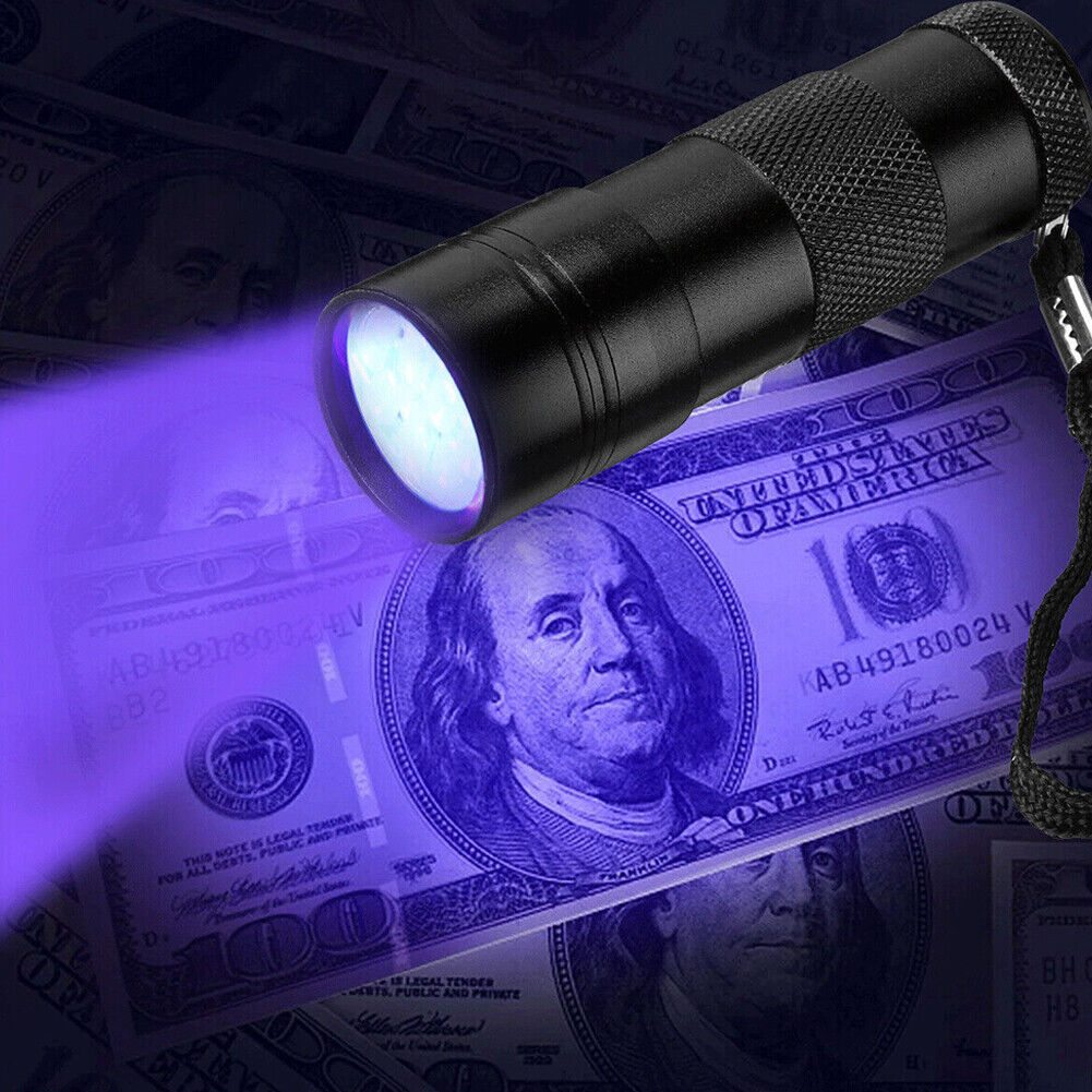 US UV Ultra Violet 12 LED Flashlight Mini Blacklight Aluminum Torch Light 395nM