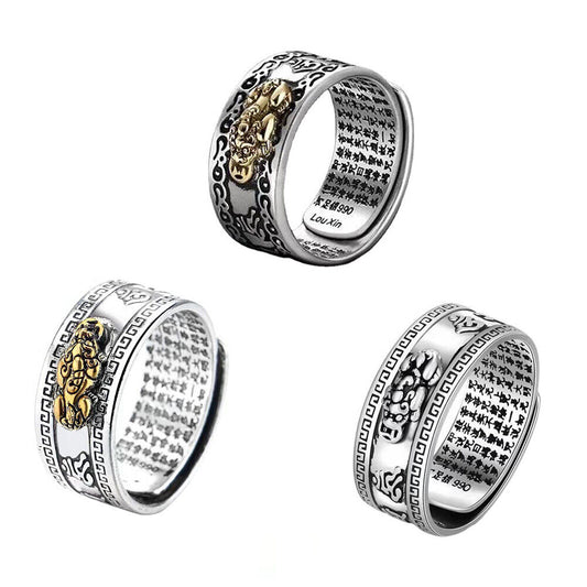 US 3-6 Pack Feng Shui Pixiu Mani Mantra Adjustable Ring Wealth Ring Lucky