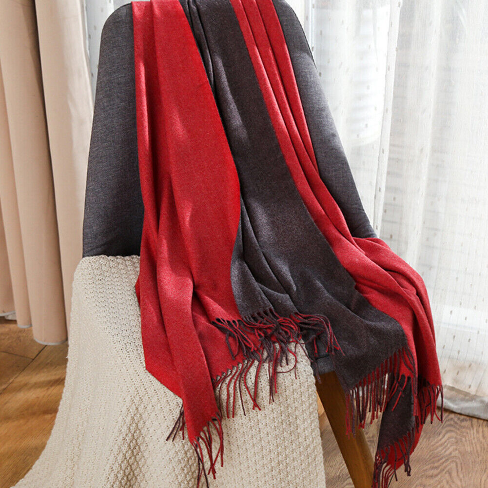 US Oversize Cashmere Scotland Wool Shawl Wrap Solid Blanket Mens Womens Scarf