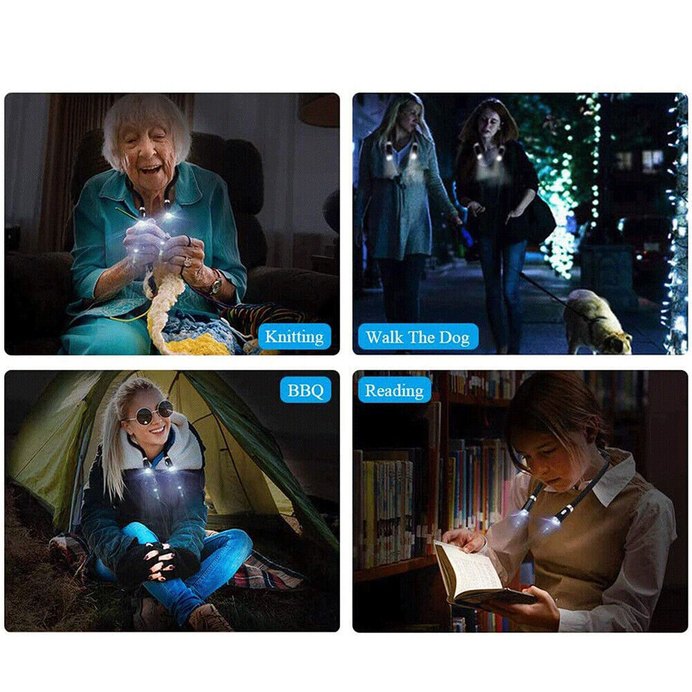 US 2-4 Pc LED Neck Night Light Book Reading Bendable Arm Long Lasting Hands Free