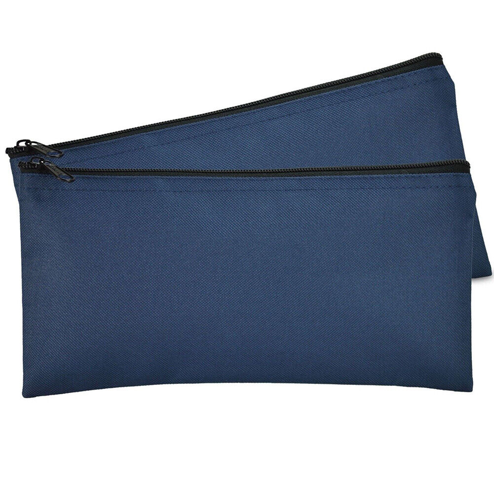 US 2-4 Deposit Bag Bank Pouch Zippered Safe Money Bag Organizer in Navy Blue