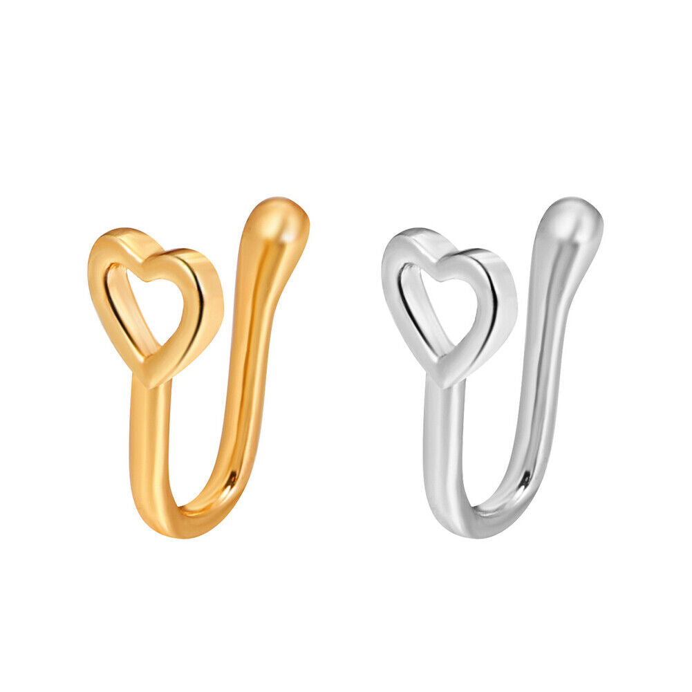 US 2 Pcs Star Heart Crown Nose Ring Copper Durable Fake Non-Pierced Nose Clip