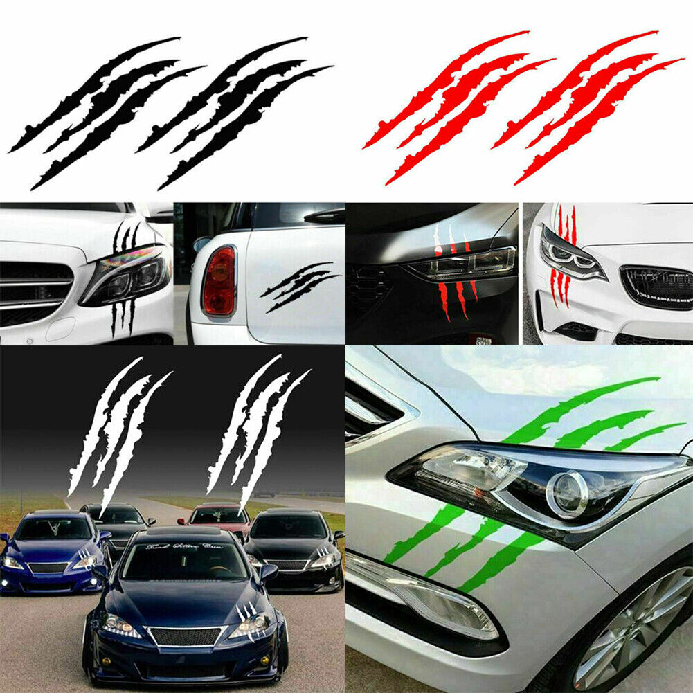 US 2-4Pc Monster Claw Mark Scratch Car Headlight Sticker Stripe Reflective Decal