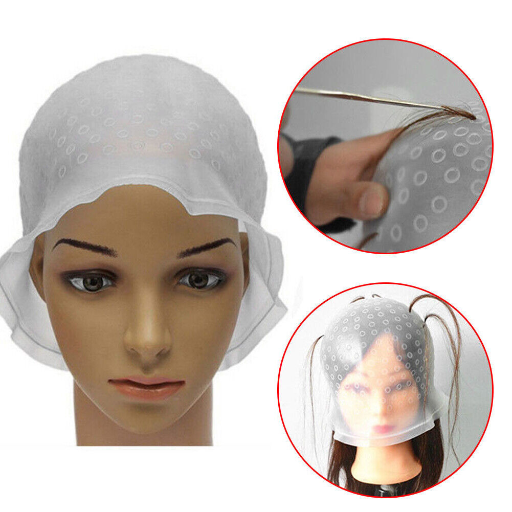 US 1-2 Pack Reusable Silicone Dye Hat Cap + Hook for Hair Coloring Highlighting