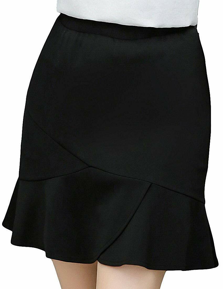 MFrannie Women Stretchy Tiered Flouncing Lined Fishtail Chiffon Skirt