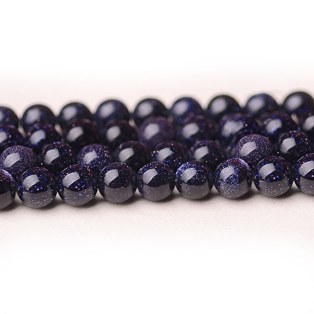 US 6/8/10MM Natural Blue Sandstone Loose Beads Starry Sky Stone Round DIYJewelry