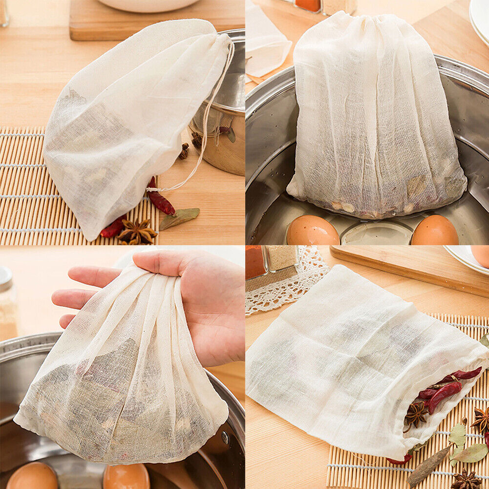 US 6-12Pc Organic Cotton Nut Milk Bag Reusable Food Strainer Brew Coffee Cloth