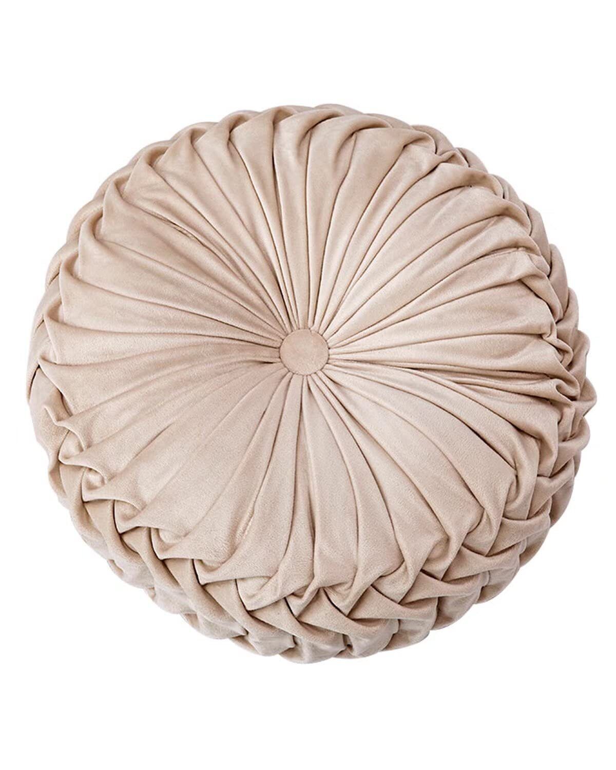 Round Throw Pillow Round Velvet Pillow Pleated Round Filled Pillow