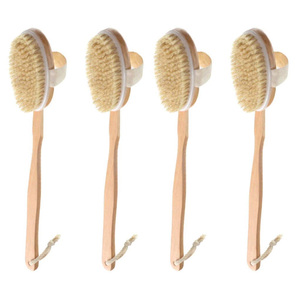 US 2-4 Pcs Premium Natural Bristle Wooden Bath Body Back Dry Skin Brush Scrubber
