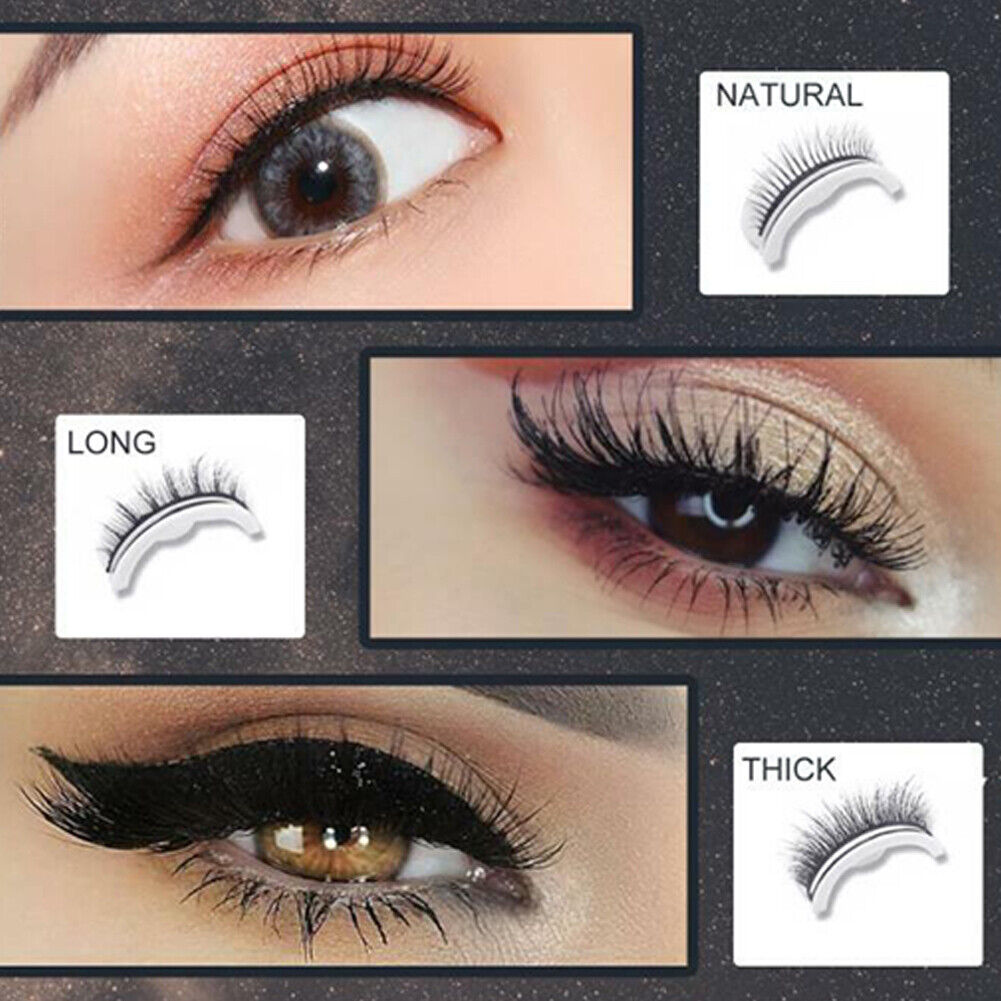 US 2-4 Pc Reusable 100% Real Mink 3D False Eyelashes Self Adhesive Nature Long
