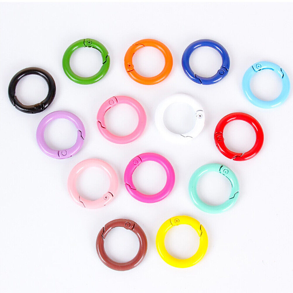 US 12-24Pc Spring O Rings Round Carabiner Snap Clip 28MM Zinc Alloy Round Key