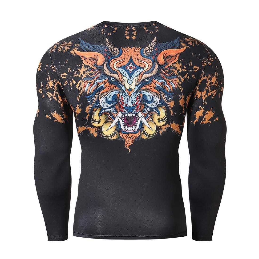 Men's Novelty Cycling Compression Top Long Sleeve Shirt Tattoo Pattern Fall Gear
