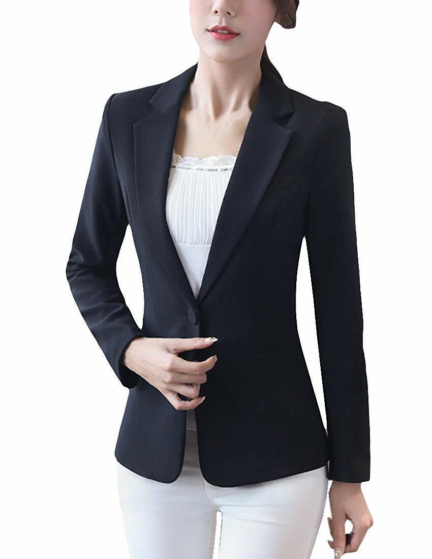 MFrannie Women Notch Lapel One Button Lined Slim Fit Blazer Jacket