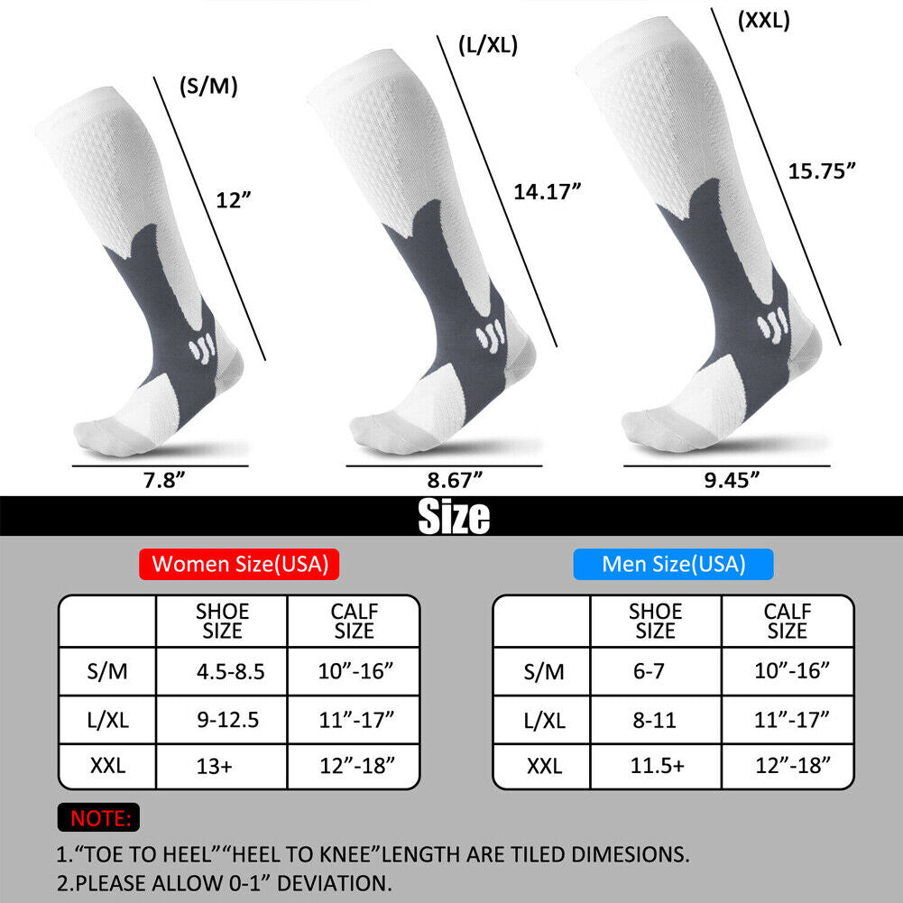 US 3-6 Pairs Medical Sport Compression Socks 20-30 mmhg for Edema Varicose Veins