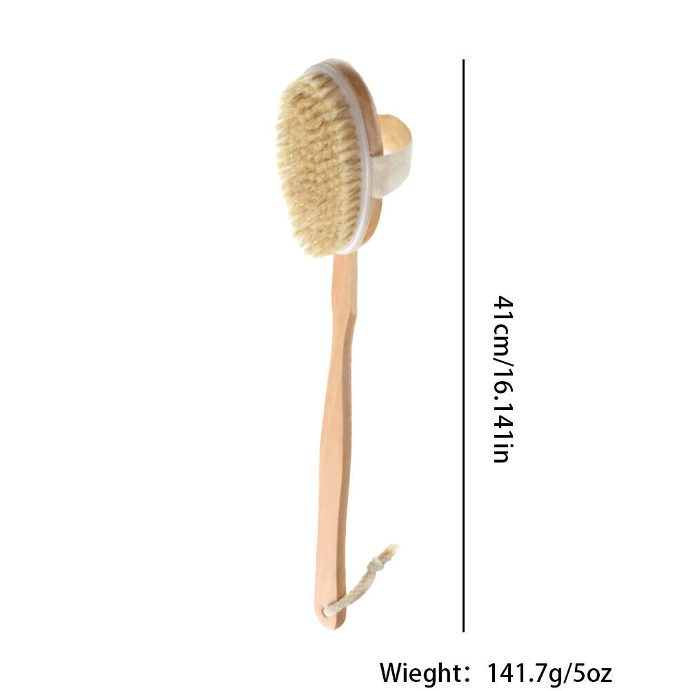US 2-4 Pcs Premium Natural Bristle Wooden Bath Body Back Dry Skin Brush Scrubber