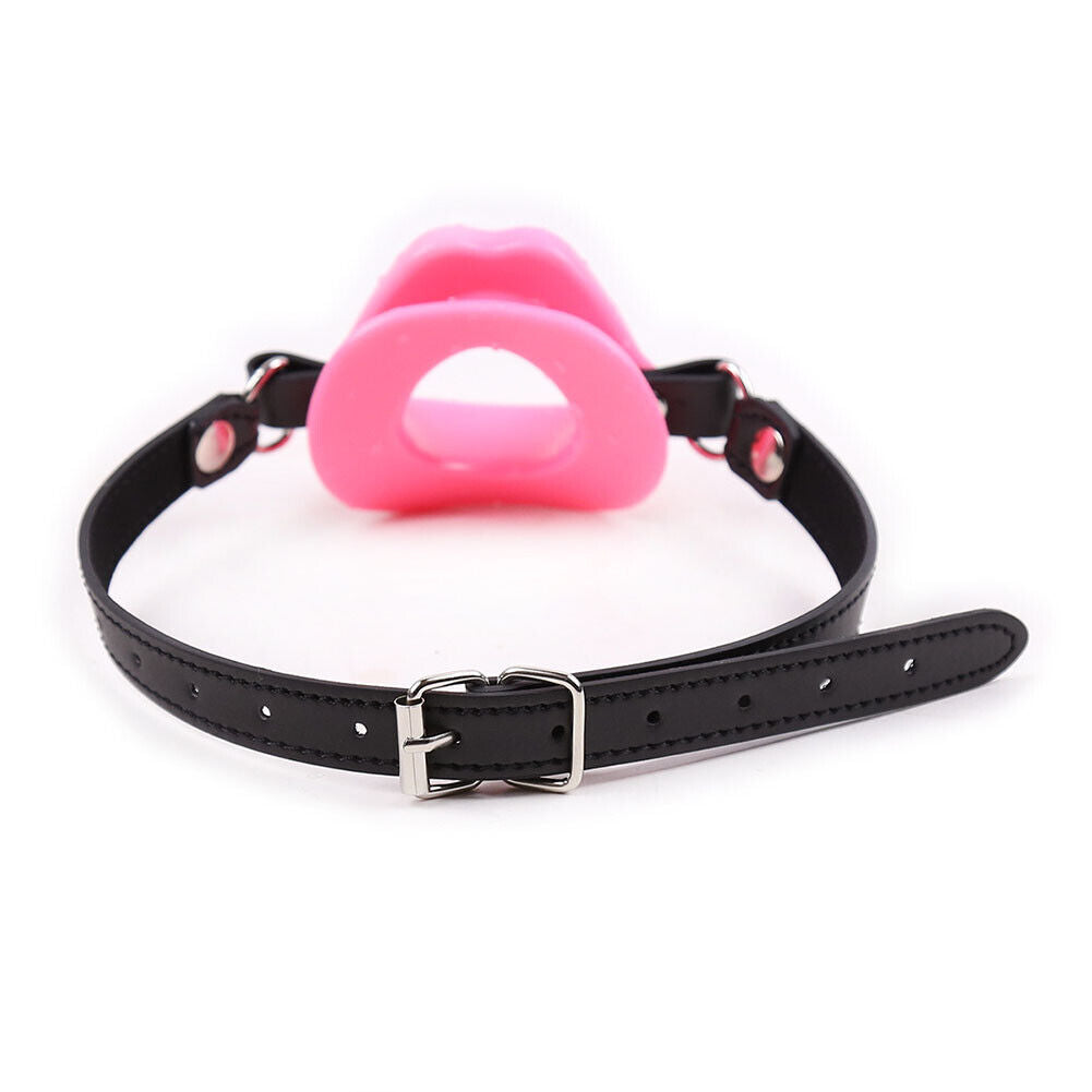 US Lips Shaped Opening O Ring Mouth Gag Silicone Buckle Leather Belt Strap BDSM