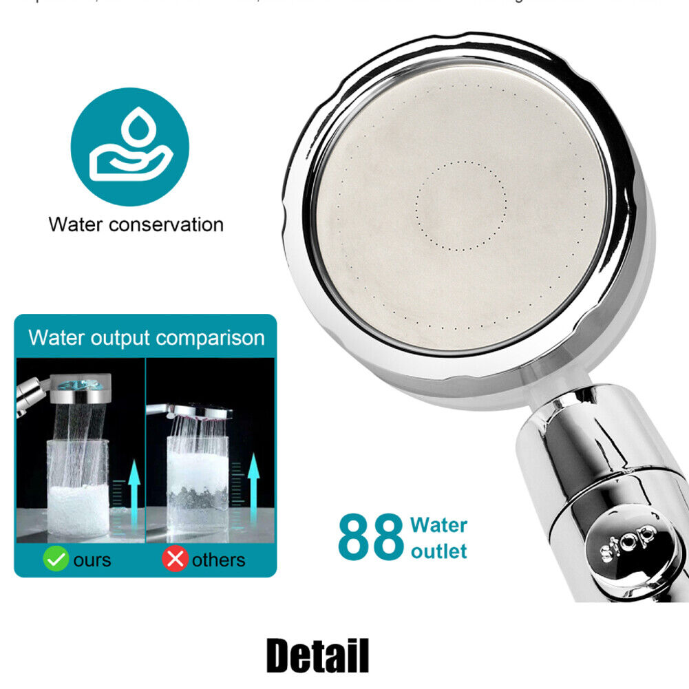 US Water Saving Flow 360 Spinning High Pressure Nozzle Shower Head w/ Turbo Fan