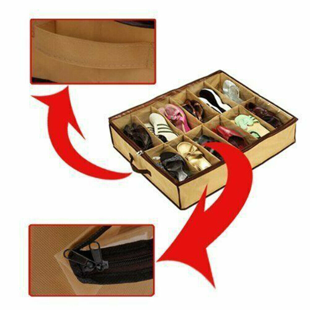US 2-4 Pack Under Bed Shoe Storage Organizer Holder Shoes Closet Box Bag Zipper