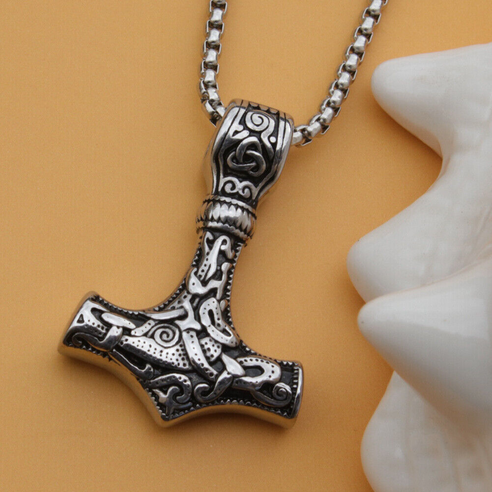 US Men Stainless Steel Norse Viking Thors Hammer Mjolnir Pendant Necklace
