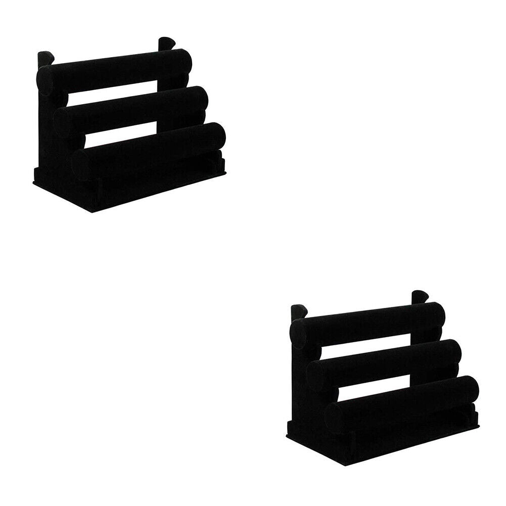 US 1-2 Pc 3 Tier Black Velvet Jewelry Display Organizer Stand, 12 x 9 x 7 in