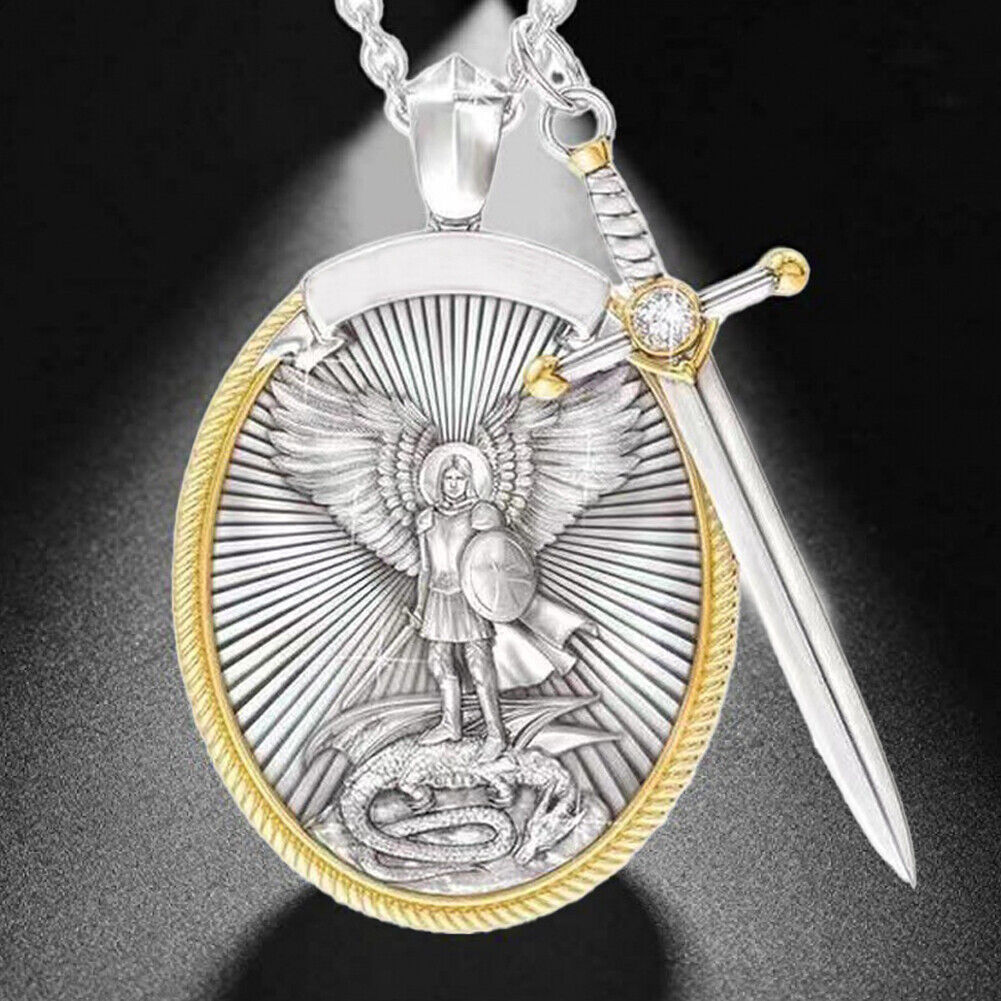US 1-2 Pack Catholic Patron Archangel St. Michael Pendant Necklace Sword Shield