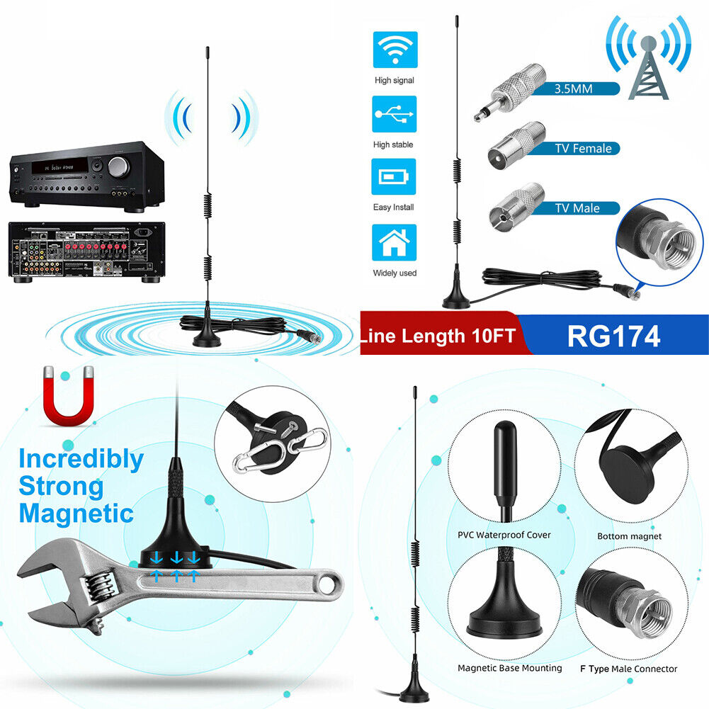 US 2-4 Pack Indoor Digital Antenna HD AM FM Radio Stereo Receiver Magnetic Stand