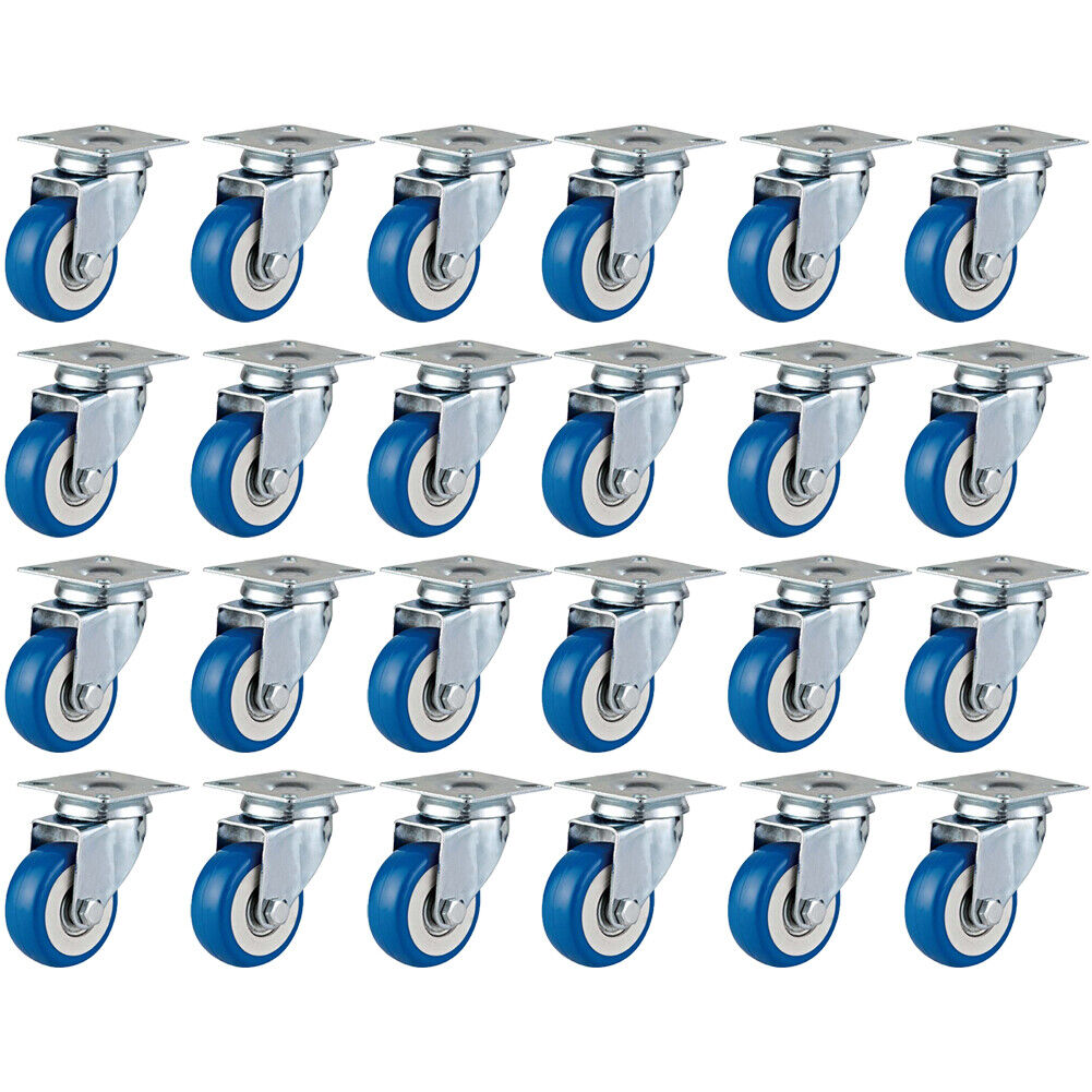 US 24 Pack Caster Swivel Plate On Blue Polyurethane Wheels 2" size wheels