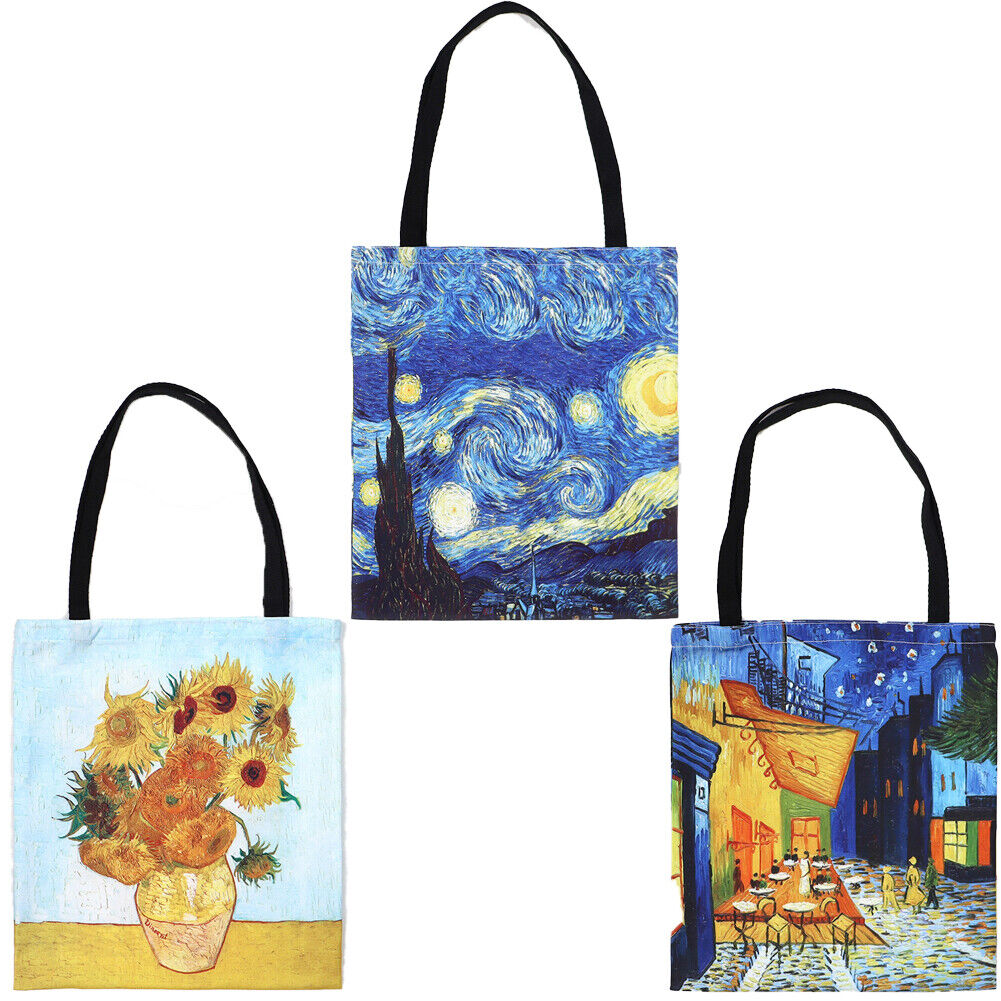 US 3-6 Pc Van Gogh Large Cotton Shoulder Tote Bag Canvas Shopping Casual Handbag