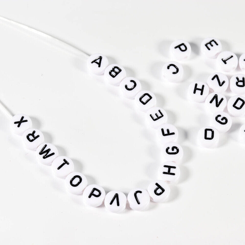 US 400-800 Round 7mm Acrylic Alphabet Beads Flat Round Letter DIY Jewelry Making