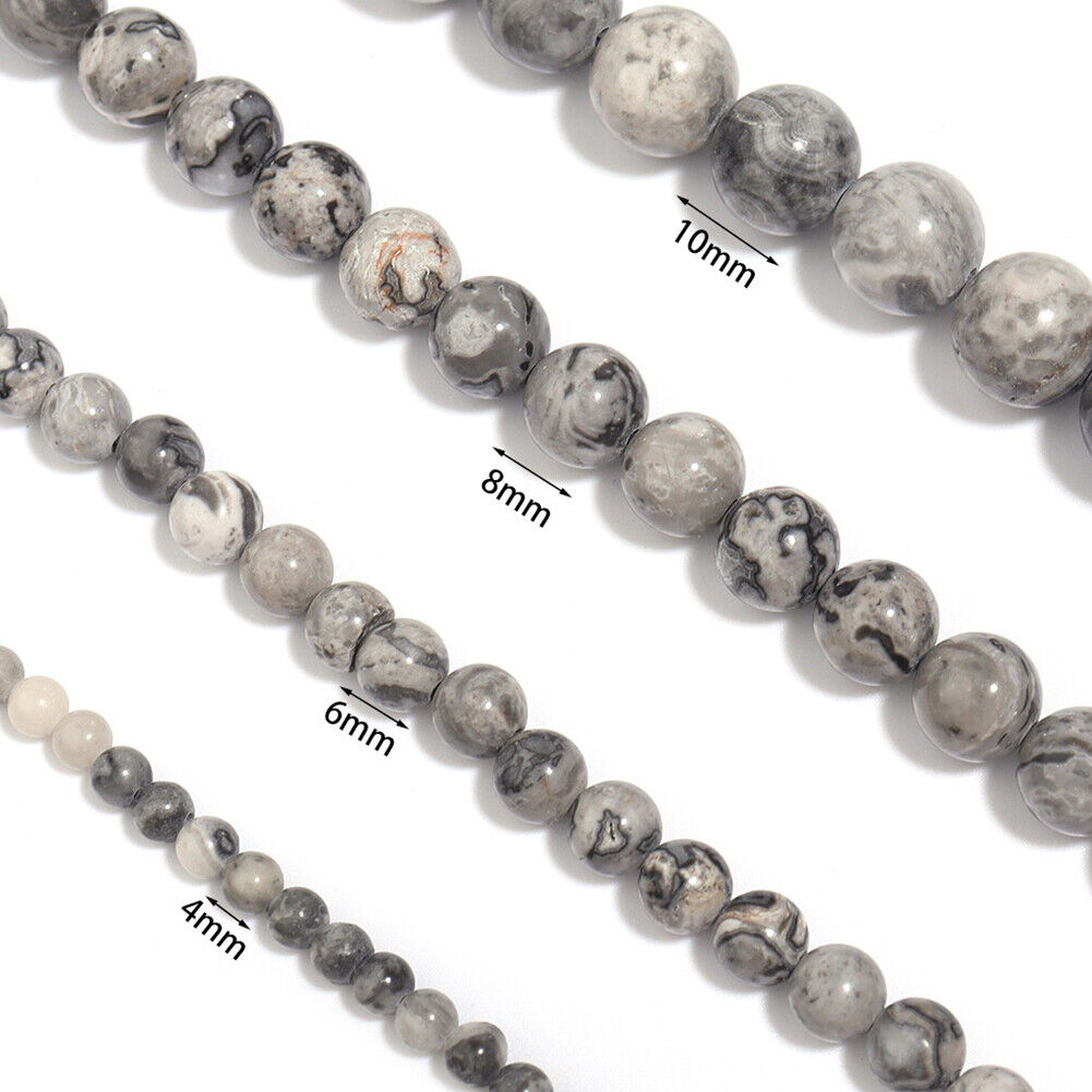 US 6/8/10mm Natural Stone Map Jasper Beads Round Spacer For Jewelry Making DIY