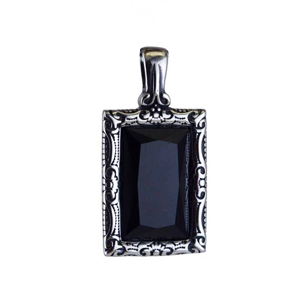 US 1-2 Pc Stainless Steel Mens Hip Hop Black Obsidian Stone Pendant Necklace Men