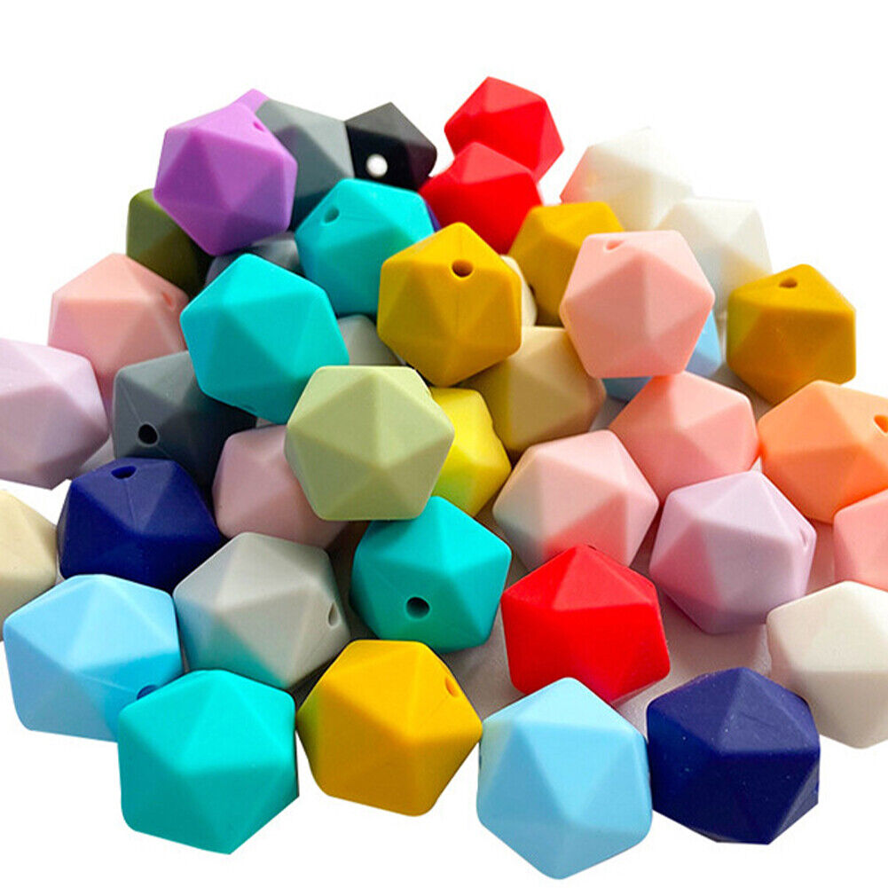 US 60-120 Pack 14mm Hexagon Silicone Beads Bulk Assorted Rubber Large Polygonal