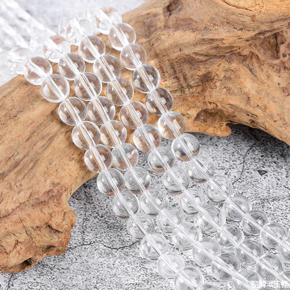 US 6/8/10MM Crystal Quartz Genuine Natural Grade AA Gemstone Round Loose Beads