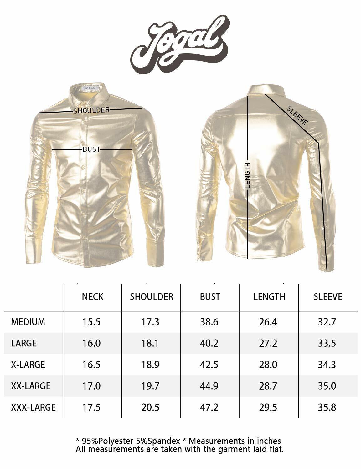 JOGAL Men's Trend Nightclub Styles Metallic Silver Long Sleeve Button Down Shirt