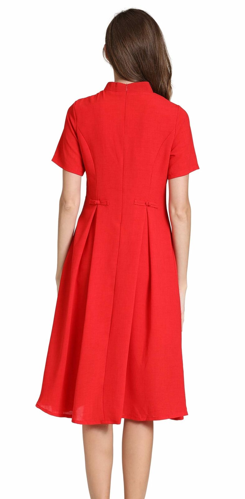 Women's Short Sleeve Mexican Embroidered Floral Pleated A-line Cocktail Dress