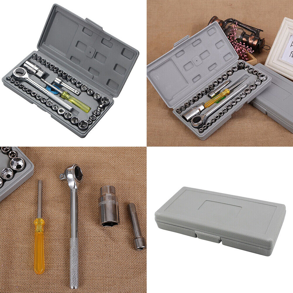 US 1-2Set of 40Pc Ratchet Wrench Socket Tool METRIC/SAE 1/4"3/8" Drive with Case