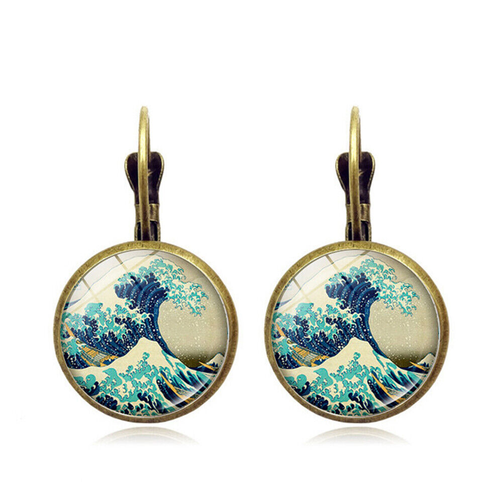 US Starry Night Van Gogh Sunflower Landscape Painting Glass Drop Dangle Earrings