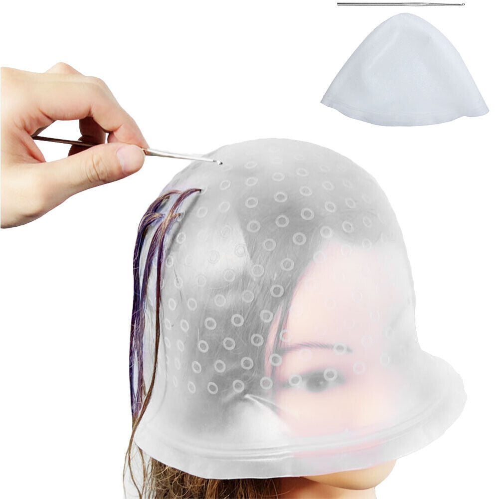 US 1-2 Pack Reusable Silicone Dye Hat Cap + Hook for Hair Coloring Highlighting
