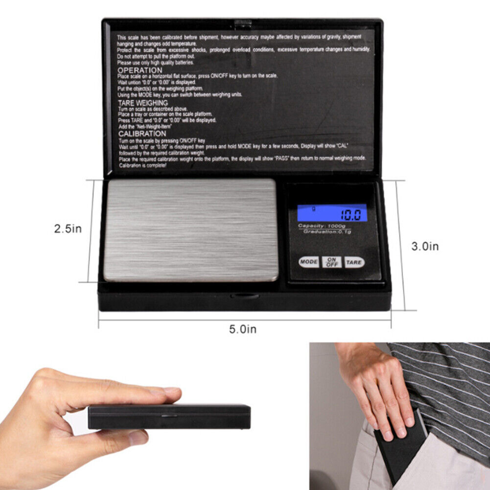 US 1-2 Pcs Digital Weigh Coin Pocket Scale Oz 1000g x 0.1 Grams Scale Precise