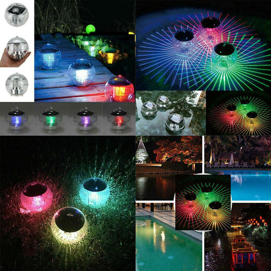 2 Pc Outdoor Solar LED Floating Light Garden Pond Pool Lamp Rotating RGB Color