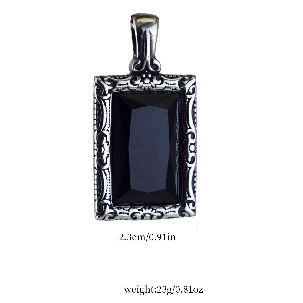 US 1-2 Pc Stainless Steel Mens Hip Hop Black Obsidian Stone Pendant Necklace Men