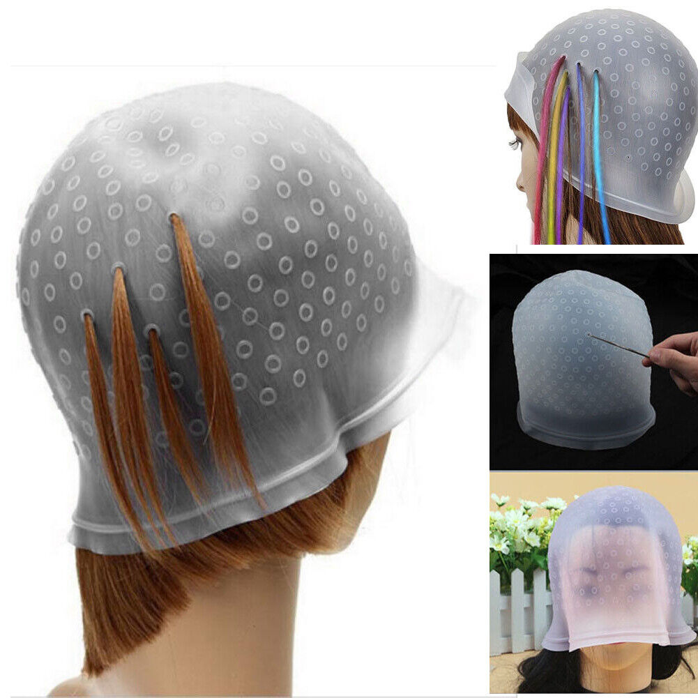 US 1-2 Pack Reusable Silicone Dye Hat Cap + Hook for Hair Coloring Highlighting