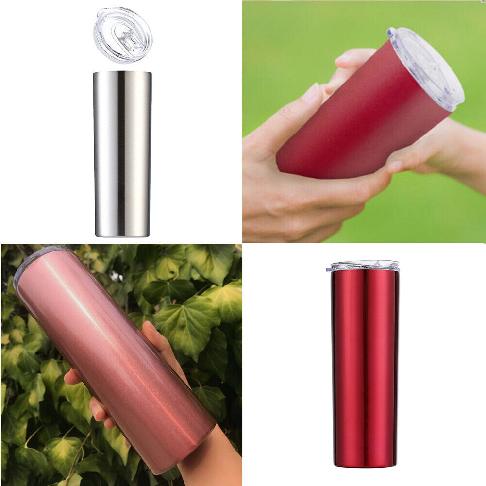 US 2Pc Stainless Steel Skinny Tumbler Slider Lid DoubleWall Vacuum Insulated20oz
