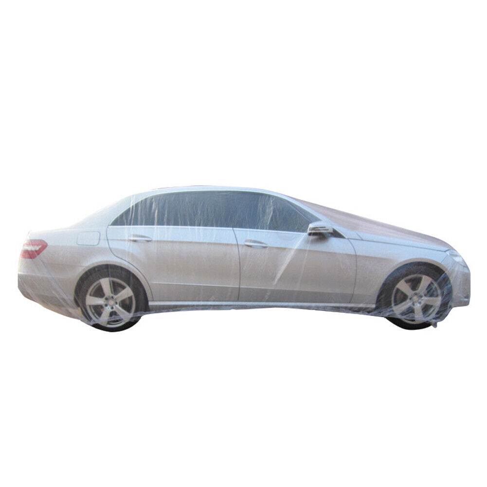 US 5-10Pc Clear Plastic Car Cover Dust Rain Elastic Band Disposable Auto Protect