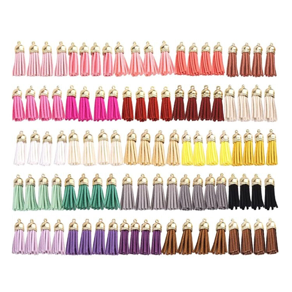 US 100Pc 30 Colors 1.6 inches Leather Tassels Keychain Charms DIY Multicolored